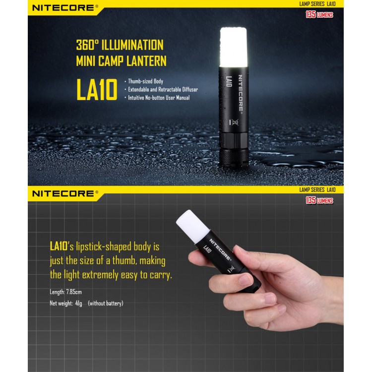 NiteCore LA10 135 Lumen Ultralight Camping Lantern Flashlight